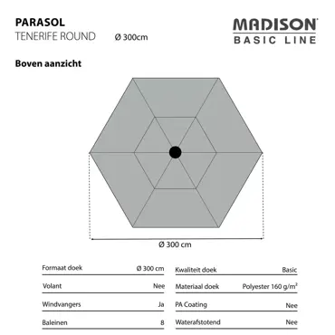 Parasol Tenerife uitgetekend 2, Madison, tuinmeubels.nl