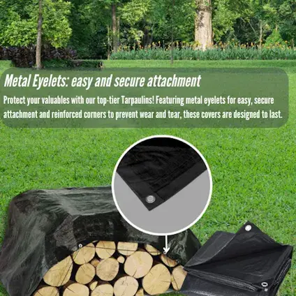 Perfect Cover® Essential Afdekzeil – 3 × 4 m – Zwart – 80 g/m² – Scheurbestendig. metal eyeletsverbo, tuinmeubels.nl