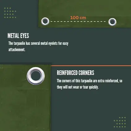Perfect Cover® Super Sterk Afdekzeil - 3 x 4 m - Groen - 150 g/m² - Scheurbesten.metal eyes verbo. tuinmeubels.nl