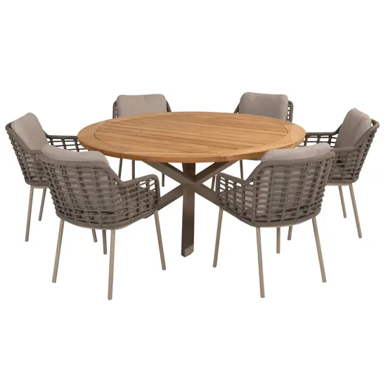 Prado Ø130 cm Latte met 4 Puglia Stoelen, 4 Seasons Outdoor, Tuinmeubels