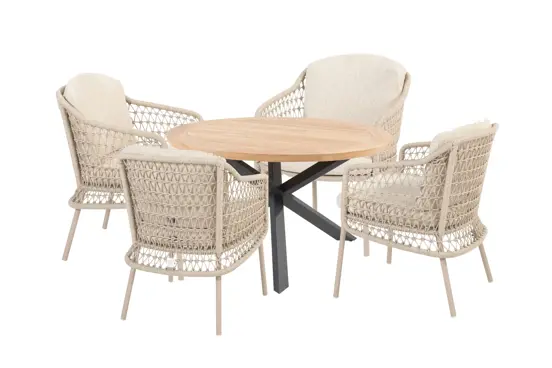 Prado tafel Ø130x75cm met 4 Puccini stoelen, 4 Seasons Outdoor, Tuinmeubels
