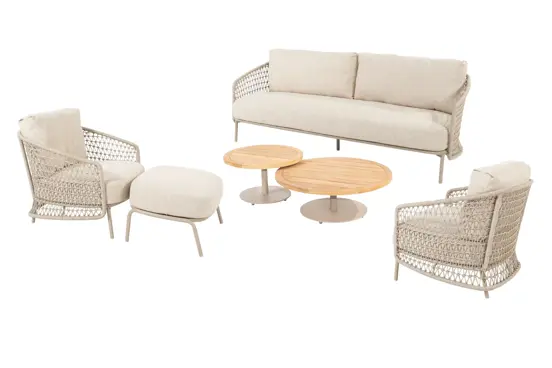 Puccini loungeset met salontafels en voetenbank, 4 Seasons Outdoor, Tuinmeubels