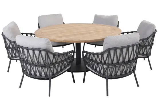 Saba tafel Ø160x69cm met 6 Calpi stoelen, 4 Seasons Outdoor, tuinmeubels