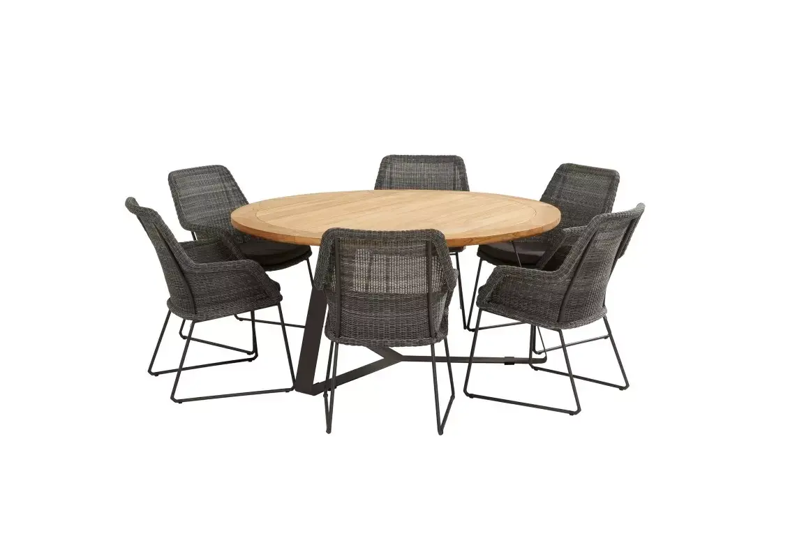 Samoa tuinset charcoal met ronde teak Basso tafel met alu poten | 4 Seasons Outdoor