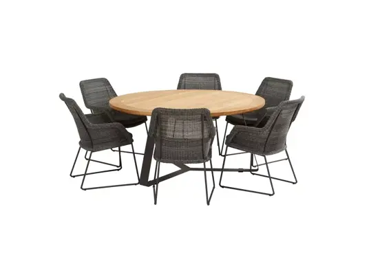 Samoa tuinset charcoal met ronde teak Basso tafel met alu poten www.tuinmeubels.nl