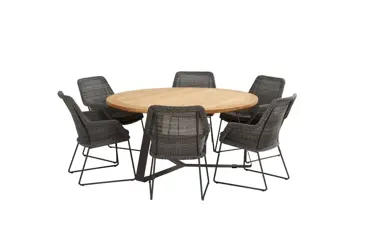 Samoa tuinset charcoal met ronde teak Basso tafel met alu poten www.tuinmeubels.nl