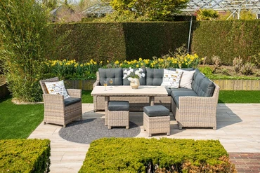 Seagull L/D set 5-dlg rechts vint.w L-shape/r.bl/ l.teak VW sfeer, Garden Impressions, tuinmeubels.nl