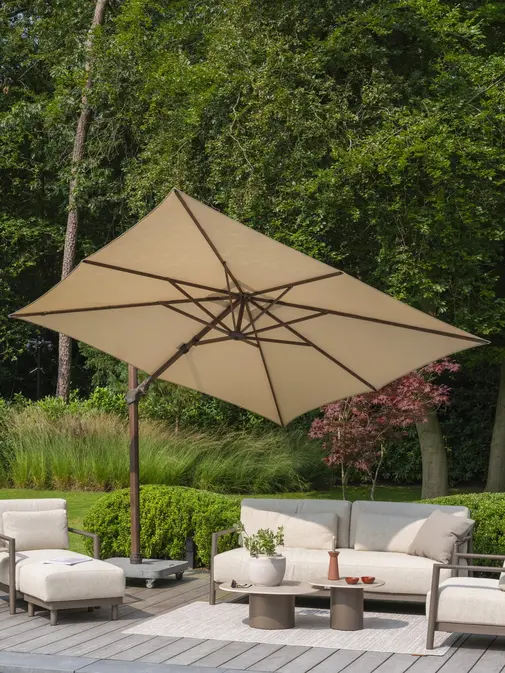 Siesta Premium 300 x 300 cm. beach met wenge frame sfeer, 4 Seasons Outdoor, tuinmeubels.nl
