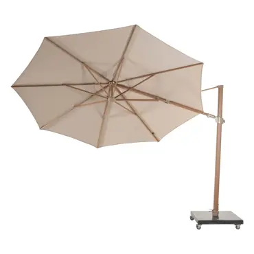 Siesta Premium 350 cm. Ø zand met houtlook frame gekanteld, 4 Seasons Outdoor, tuinmeubels