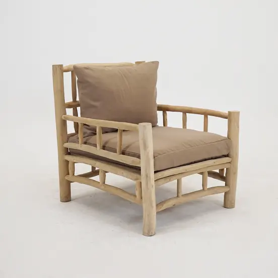 STOEL TEAK NATUREL taupe kussens, Vita, Tuinmeubels.nl