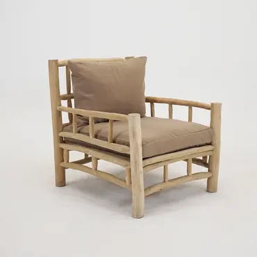 STOEL TEAK NATUREL taupe kussens, Vita, Tuinmeubels.nl