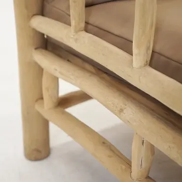 STOEL TEAK NATUREL taupe kussens detail, Vita, Tuinmeubels.nl