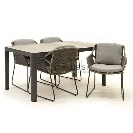 Tuinset Accor mid grey met Castilla Negro 160cm tafel www.tuinmeubels.nl