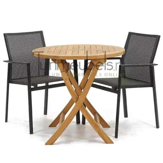 Tuinset Delia grijs stapelbaar met Milton tafel rond 80, tuinmeubels.nl, foto 1