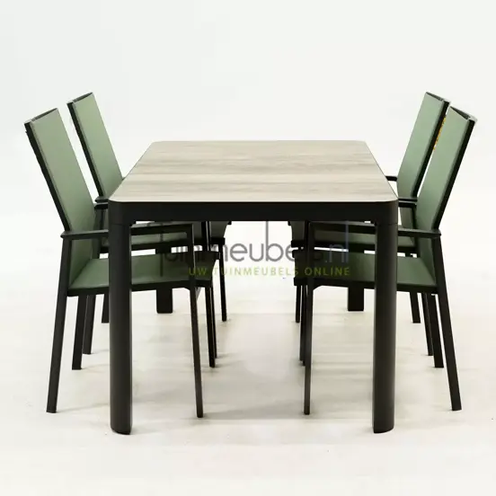 Tuinset Delia hoge rug amandel met Castilla 160cm tafel www.tuinmeubels.nl