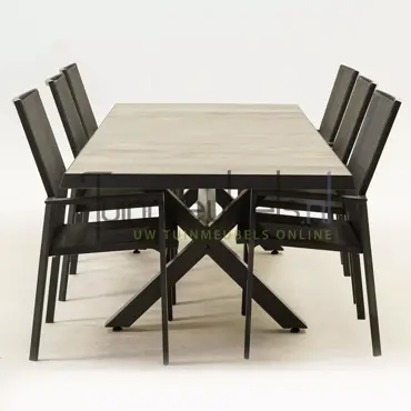 Tuinset Delia hoge rug met Castilla negro kruispoot 240cm tafel - afbeelding 4