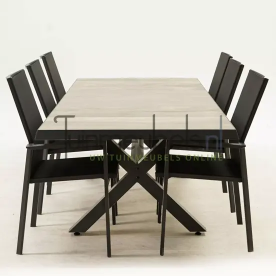 Tuinset Delia hoge rug zwart met Castilla negro kruispoot 240cm tafel - afbeelding 3