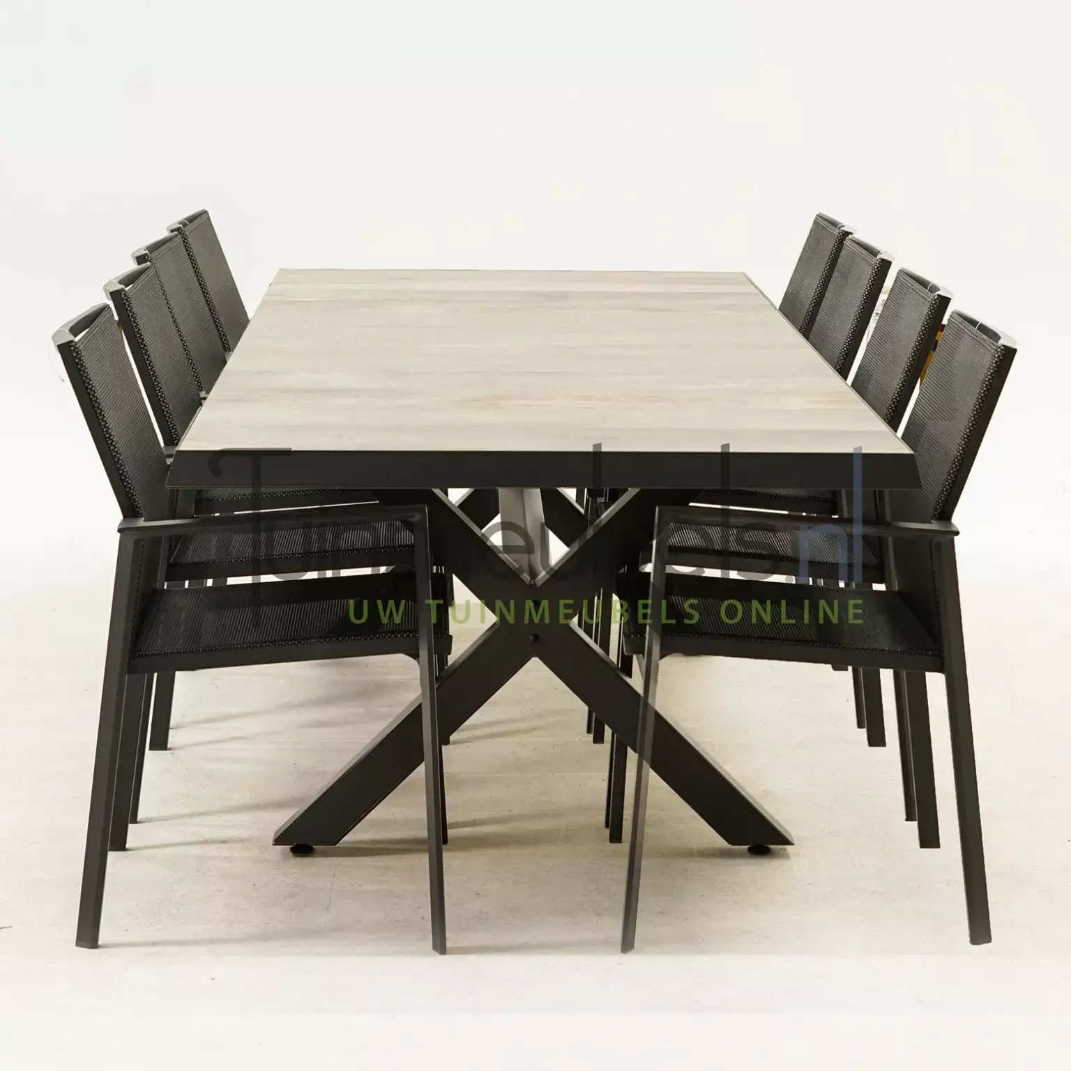 Tuinset Delia met Castilla negro kruispoot 240cm tafel