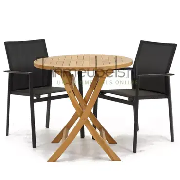 Tuinset Delia zwart stapelbaar met Milton tafel rond 80, tuinmeubels.nl, foto 1