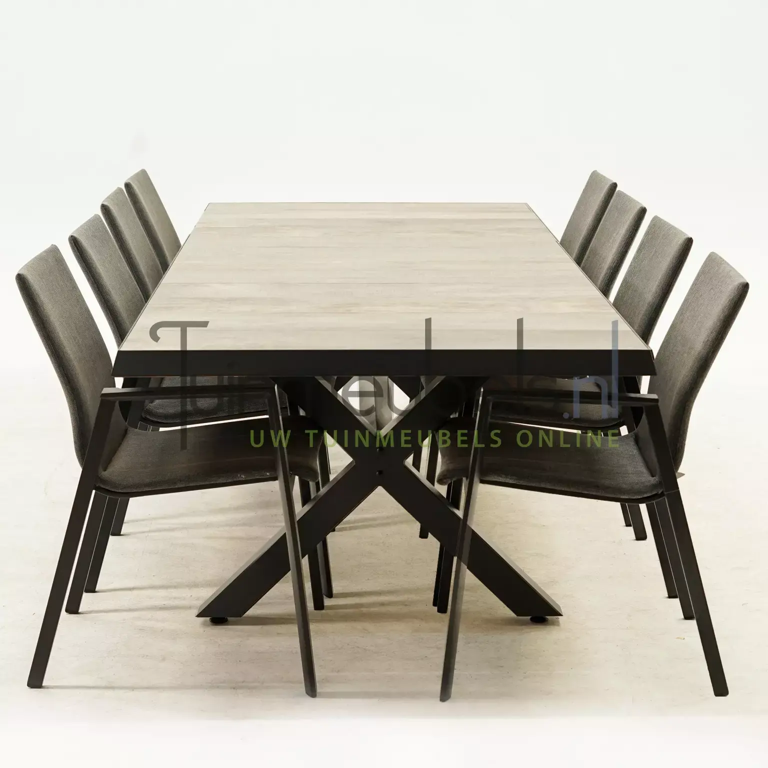 Tuinset Fardau met Castilla negro kruispoot 240cm tafel