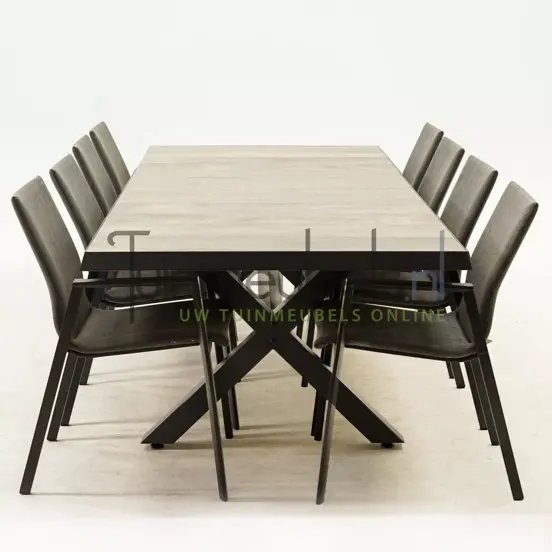 Tuinset Fardau met Castilla negro kruispoot 240cm tafel www.tuinmeubels.nl