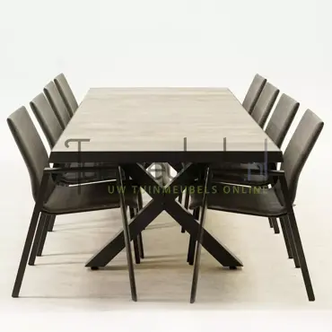 Tuinset Fardau met Castilla negro kruispoot 240cm tafel www.tuinmeubels.nl