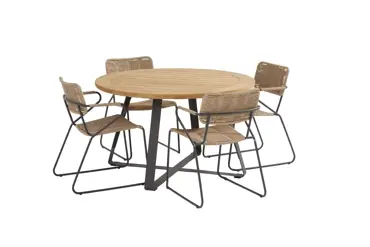 Tuinset Swing naturel met Basso teak tafel 130cm www.tuinmeubels.nl