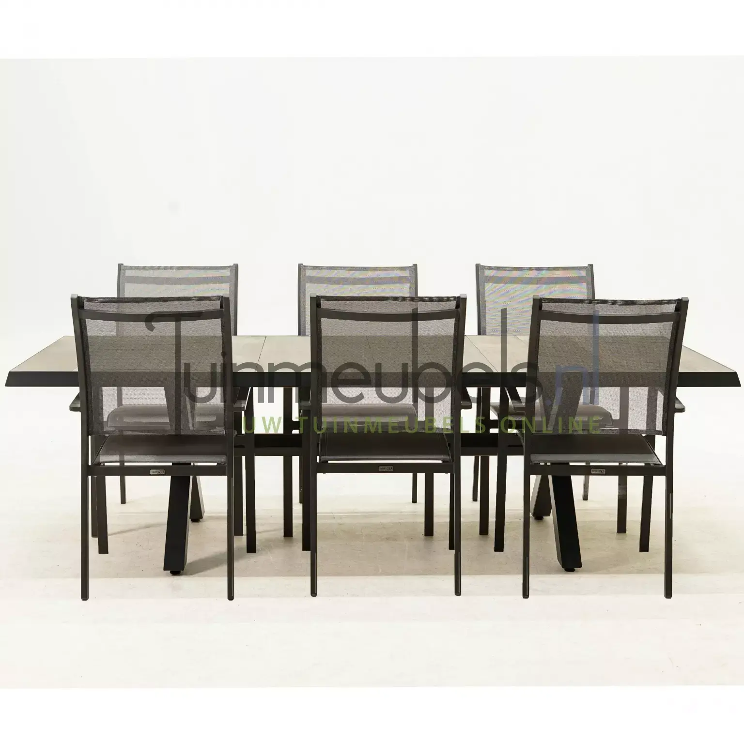 Tuinset Tosca hoge rug zwart met Castilla negro kruispoot 240cm tafel