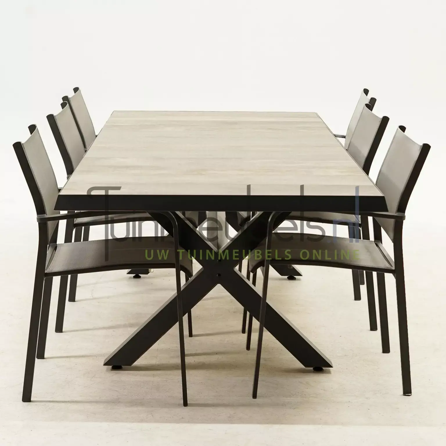 Tuinset Tosca met Castilla negro kruispoot 240cm tafel