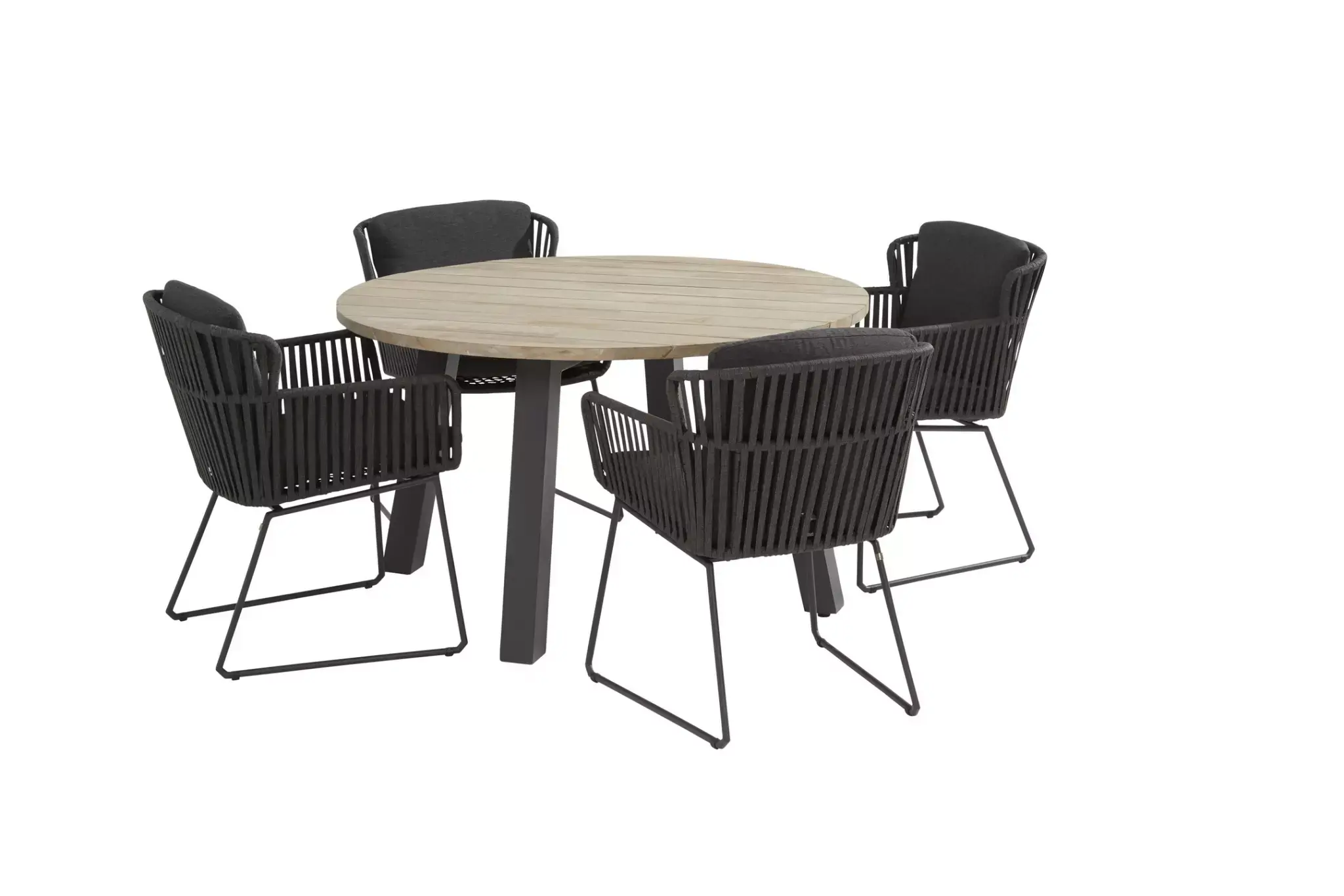 Weerkaatsing halsband Zin Tuinset Vitali antraciet met Derby teak tafel rond 130cm van 4 Seasons  Outdoor - Tuinmeubels.nl