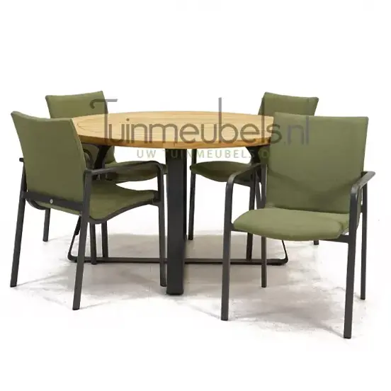 Tuinstoel Anzio dining Forest green met Basso 130 cm teaktafel, tuinmeubels.nl, foto 1