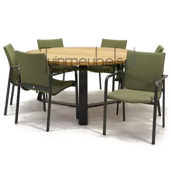 Tuinstoel Anzio dining Forest green met Basso 160 cm teaktafel, tuinmeubels.nl, foto 1