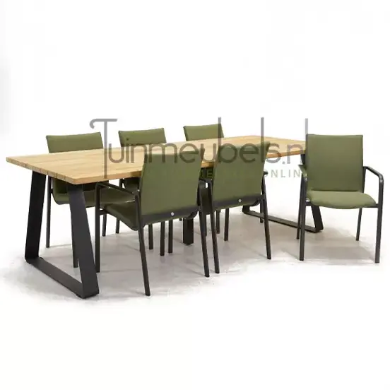 Tuinstoel Anzio dining Forest green met Basso 240 cm teaktafel, tuinmeubels.nl, foto 1