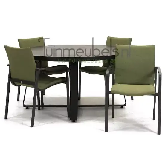 Tuinstoel Anzio dining forest green met braga 140 cm rond, tuinmeubels.nl