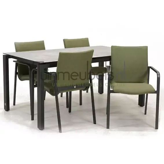 Tuinstoel Anzio dining Forest green met GOA HPL 160 licht grijs