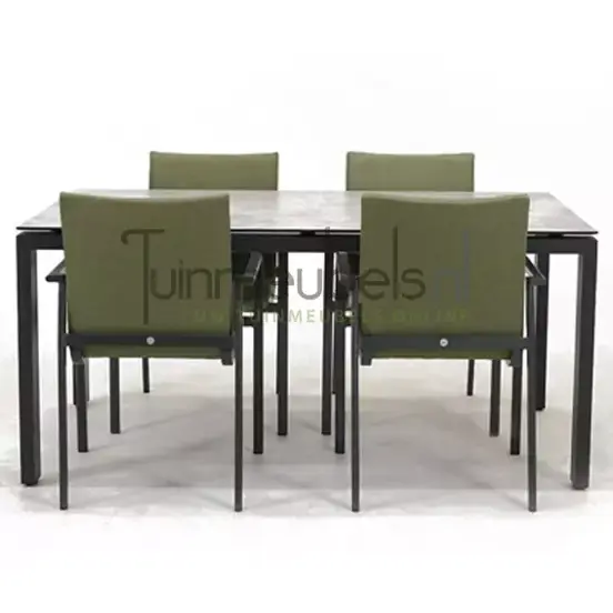 Tuinstoel Anzio dining Forest green met GOA HPL 160 licht grijs, tuinmeubels.nl, foto 2