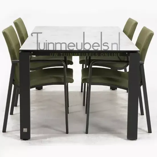 Tuinstoel Anzio dining Forest green met GOA HPL 160 licht grijs, tuinmeubels.nl, foto 3