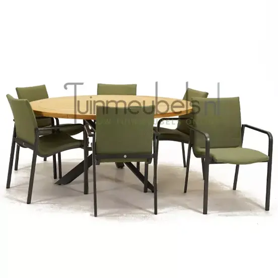 Tuinstoel Anzio dining Forest green met Prado 160 cm teaktafel, tuinmeubels.nl