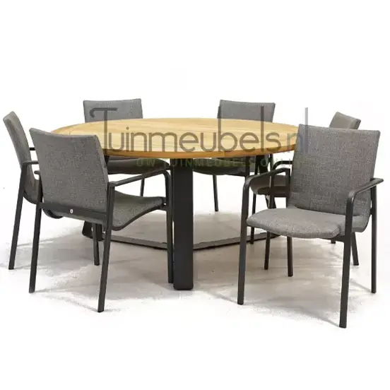 Tuinstoel Anzio dining Light Antracite met Basso 160 cm teaktafel, tuinmeubels.nl, foto 1