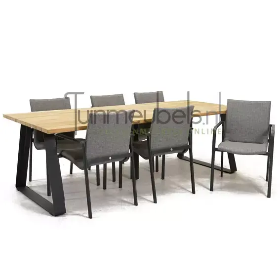 Tuinstoel Anzio dining Light Antracite met Basso 240 cm teaktafel