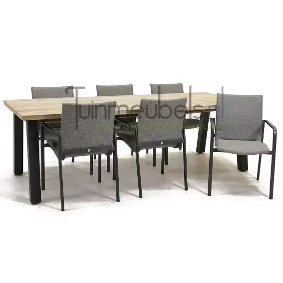 Tuinstoel Anzio dining Light Antracite met Derby 240 cm teaktafel
