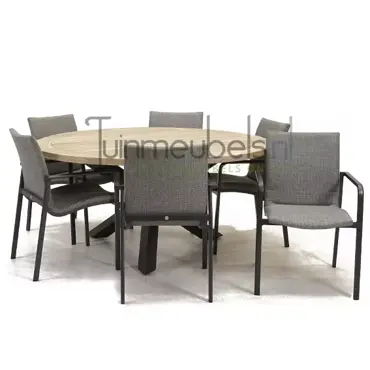 Tuinstoel Anzio dining Light Antracite met Louvre 160 cm teaktafel, tuinmeubels.nl, foto 1