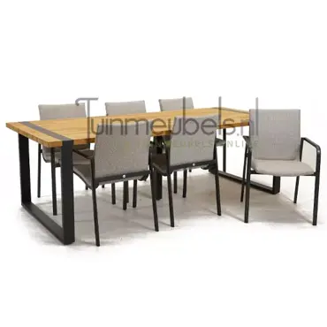 Tuinstoel Anzio dining Soft grey met Alto 240 cm teaktafel, tuinmeubels.nl, foto 1