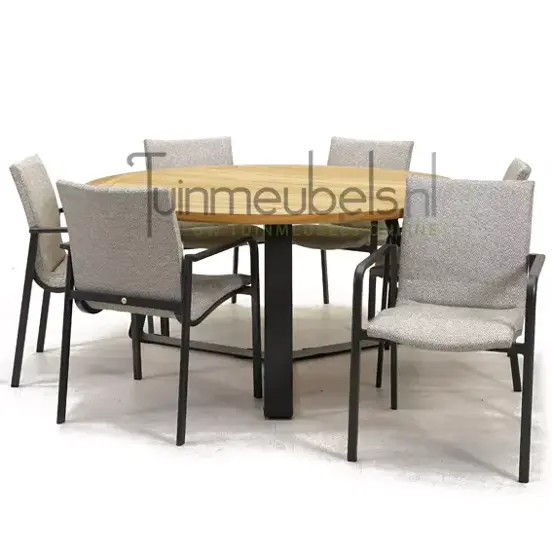 Tuinstoel Anzio dining Soft grey met Basso 160 cm teaktafel