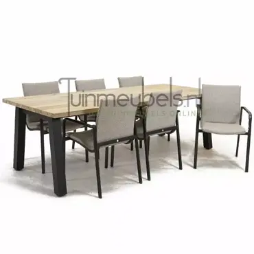 Tuinstoel Anzio dining Soft grey met Derby 240 cm teaktafel, tuinmeubels.nl, foto 1