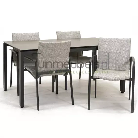 Tuinstoel Anzio dining Soft grey met GOA HPL 160 cm donker grijs