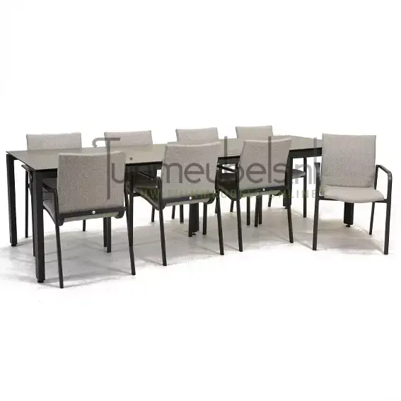 Tuinstoel Anzio dining Soft grey met GOA HPL 280 cm donker grijs