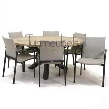 Tuinstoel Anzio dining Soft grey met Louvre 160 cm teaktafel, tuinmeubels.nl, foto 1