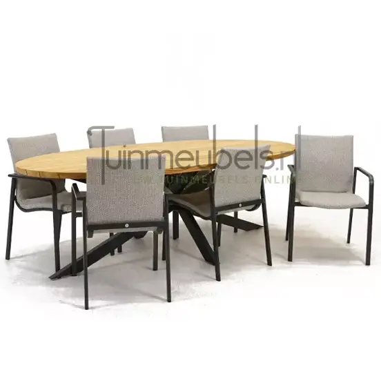 Tuinstoel Anzio dining Soft grey met Prado elips 240 cm teaktafel, tuinmeubels.nl, foto 1