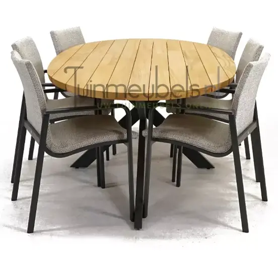 Tuinstoel Anzio dining Soft grey met Prado elips 240 cm teaktafel, tuinmeubels.nl, foto 3